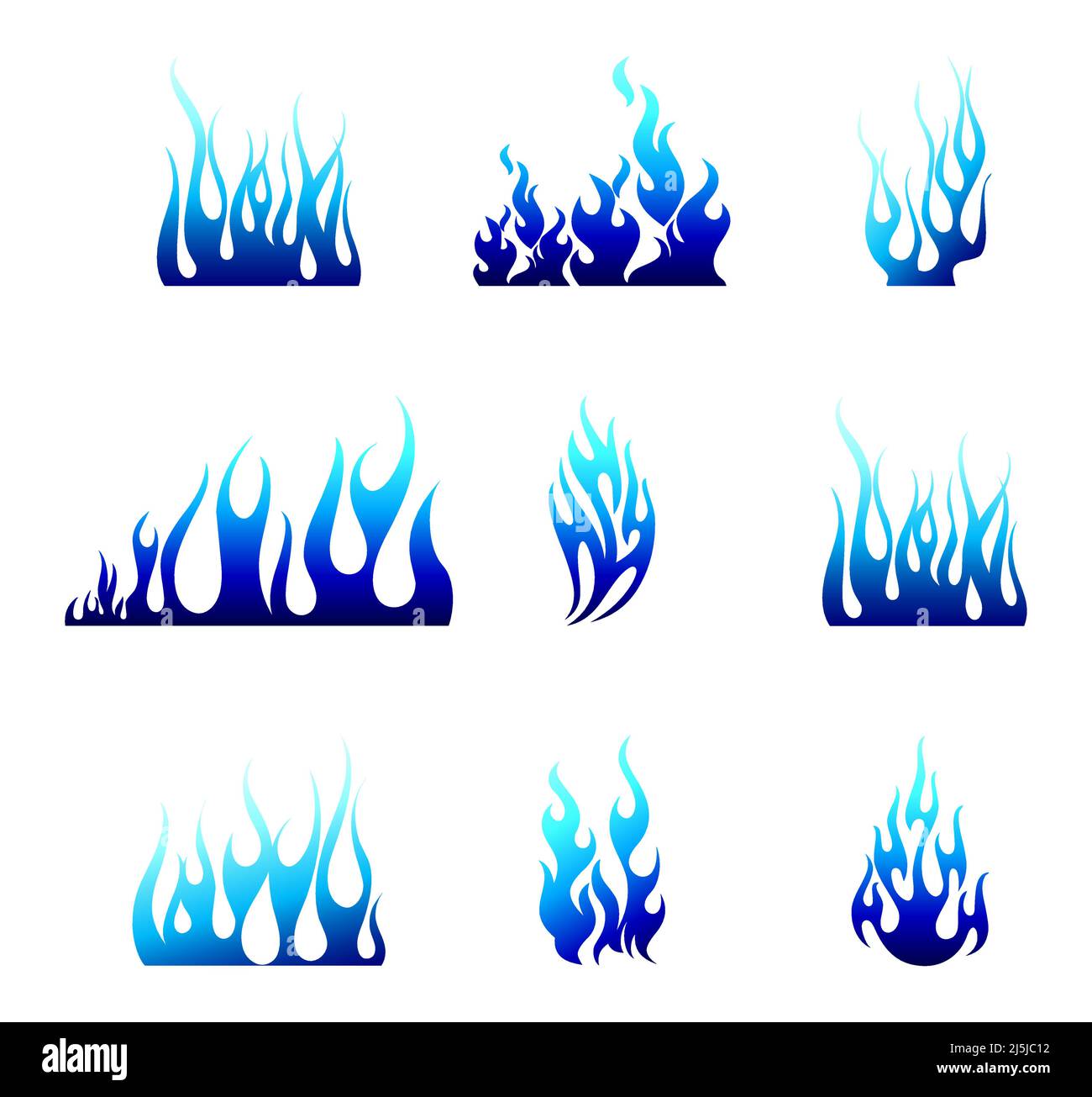 Icone fuoco in blu gradiente di colore su sfondo bianco Set 4 Illustrazione Vettoriale
