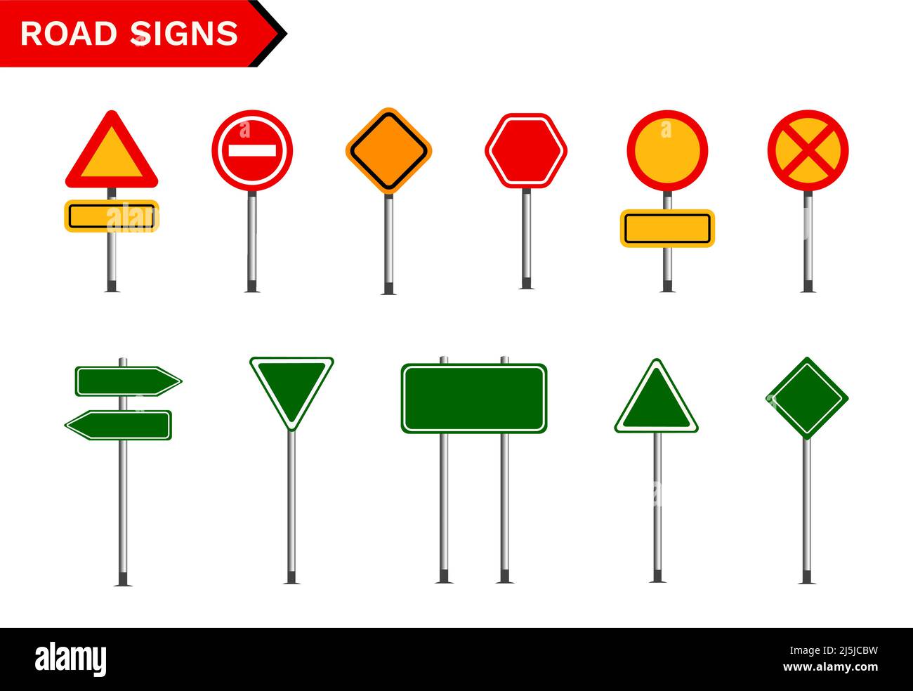 Varie icone vettoriali di segnaletica stradale stradale stradale impostate su sfondi bianchi Illustrazione Vettoriale