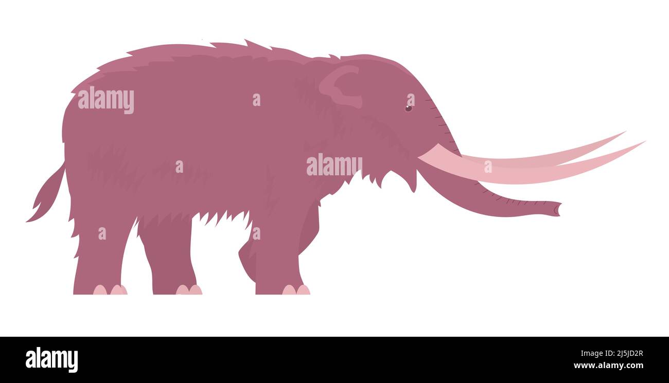 Antico mammut Woolly americano. [ Animale dell'era glaciale. Zecche e bagagliaio. Illustrazione vettoriale del cartone animato isolato su sfondo bianco Illustrazione Vettoriale