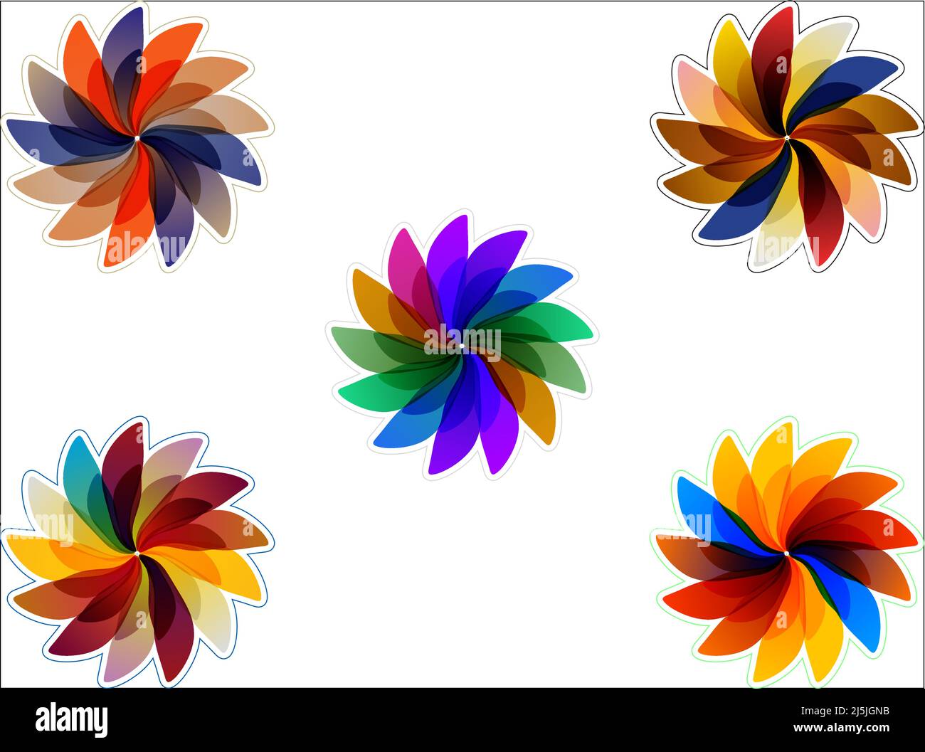 Variopinto set di elementi vettoriali di fiori astratti Illustrazione Vettoriale