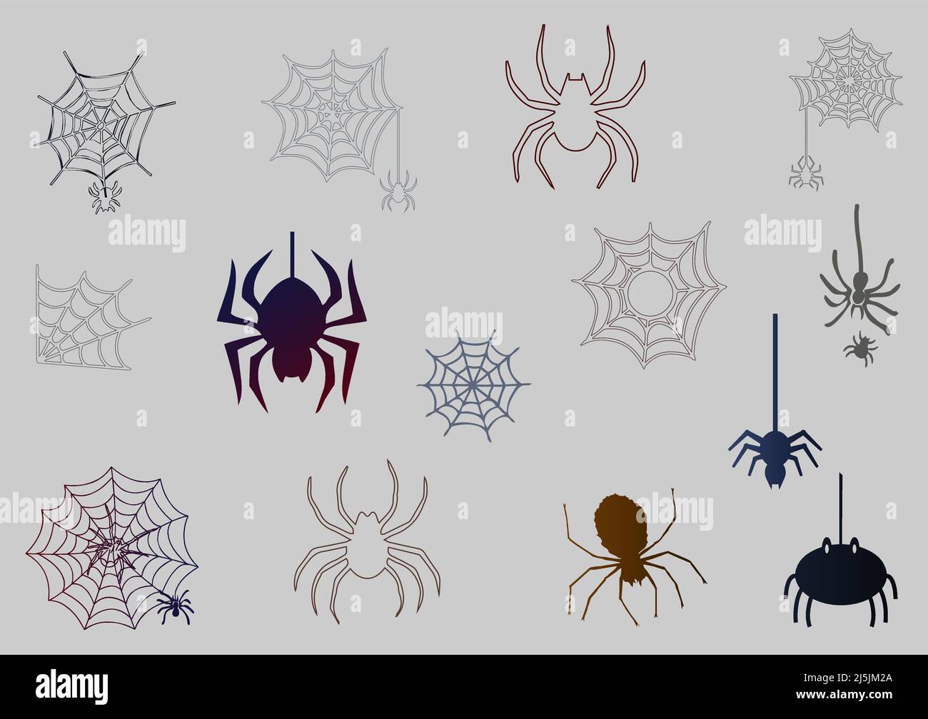 Set di elementi vettoriali ragno e ragnatela Illustrazione Vettoriale