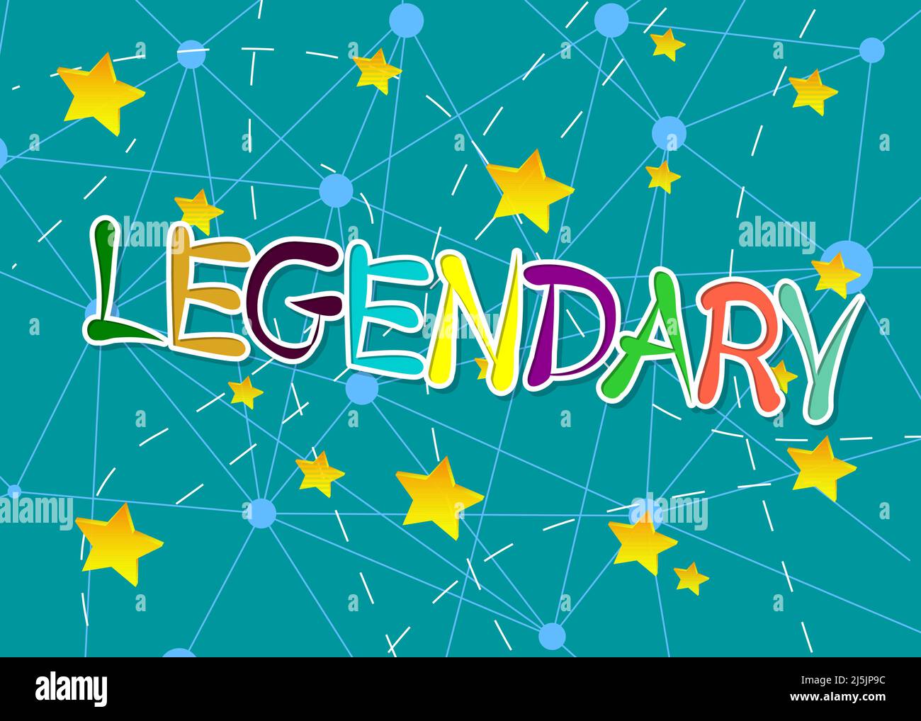 Leggendario. Parola scritta con il carattere dei bambini in stile cartone animato. Illustrazione Vettoriale