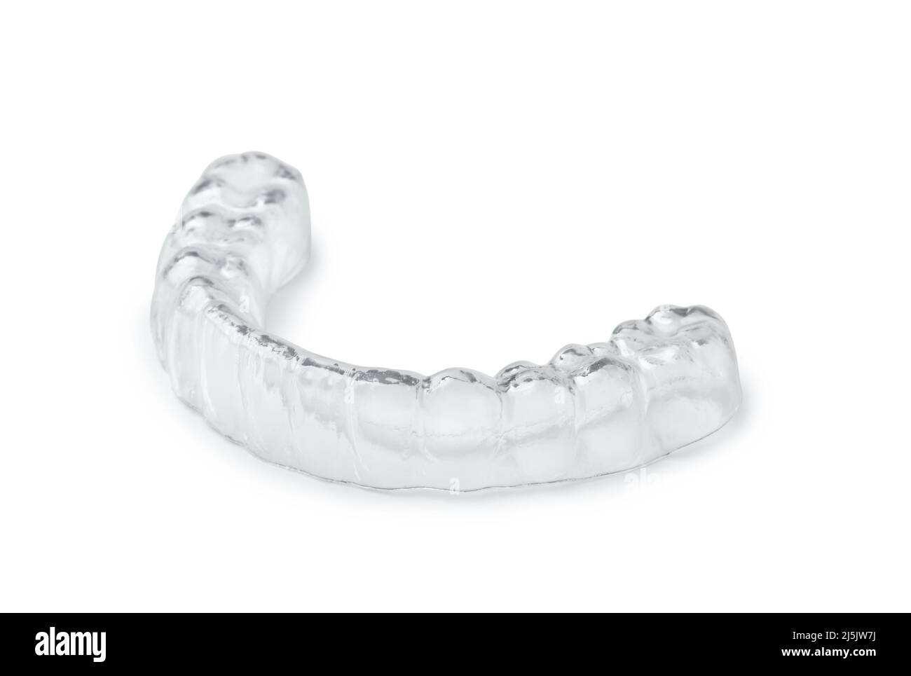 Protezione dentaria in silicone trasparente isolata su bianco Foto Stock