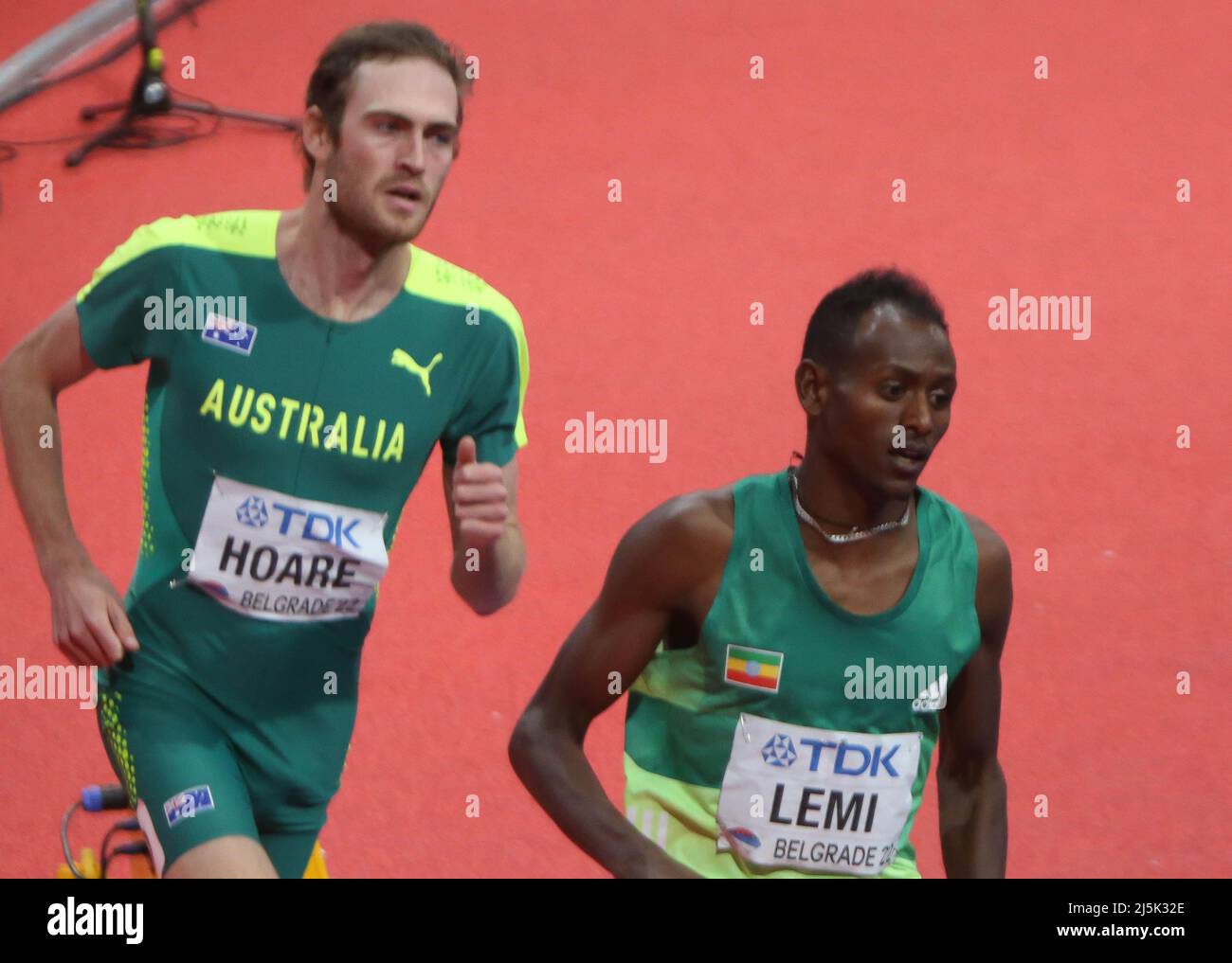 Teddese LEMI di Etiope e Oliver HOARE di Australie finale 1500 M uomini durante i Campionati mondiali indoor 2022 il 20 marzo 2022 alla Stark Arena di Belgrado, Serbia - Foto Laurent Lairys / Teddese LEMI , Samuel TEFERA di Etiope e Abel KIPSANG del Kenya finale 1500 M uomini durante i Campionati mondiali indoor 2022 il 20 marzo 2022 alla Stark Arena di Belgrado, Serbia - Foto Laurent Lairys / Foto Stock