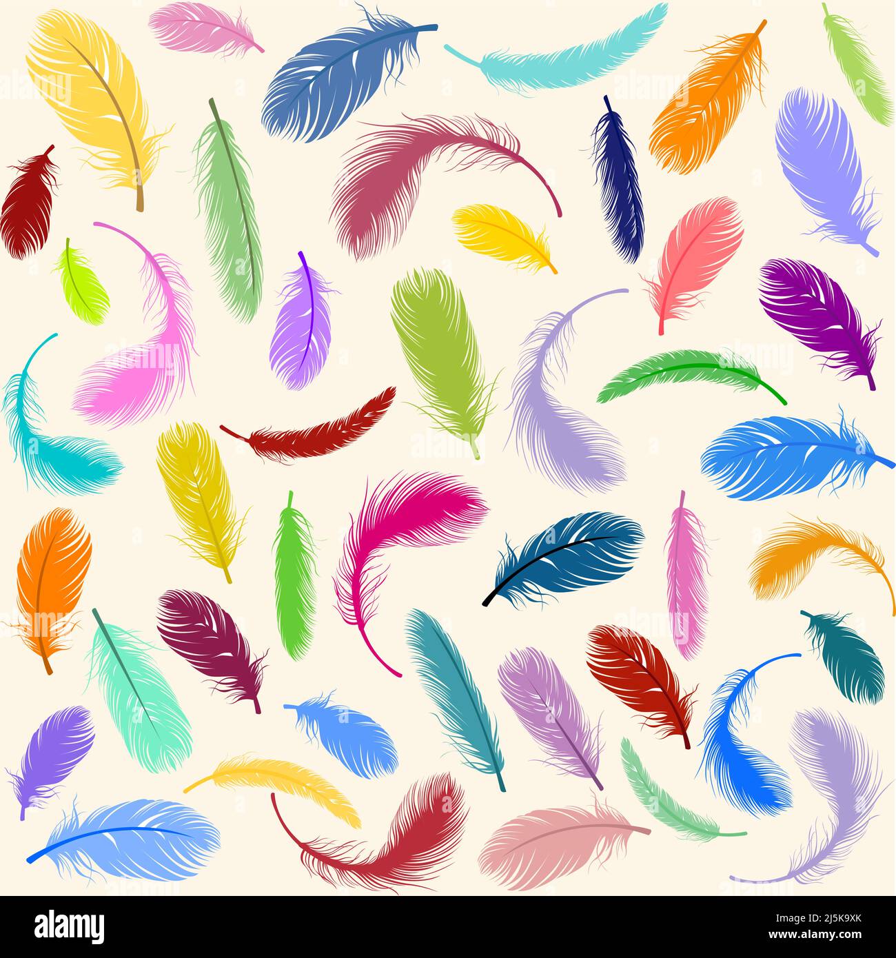 Motivo Feather colorato. Motivo Rainbow Feather multicolore Illustrazione Vettoriale