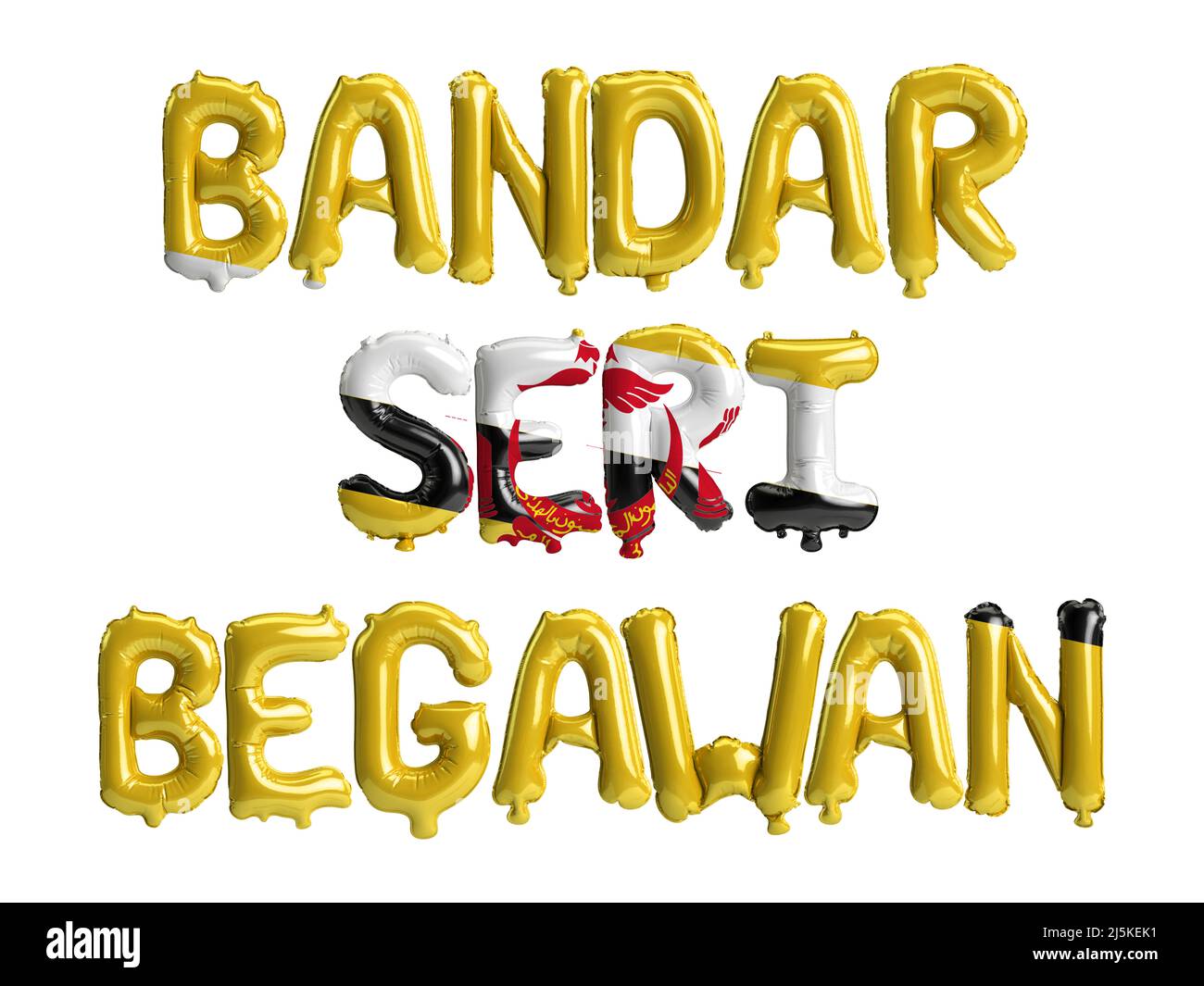 3D illustrazione dei mongolfiere Bandar seri Begawan con bandiere Brunei colore isolato su bianco Foto Stock