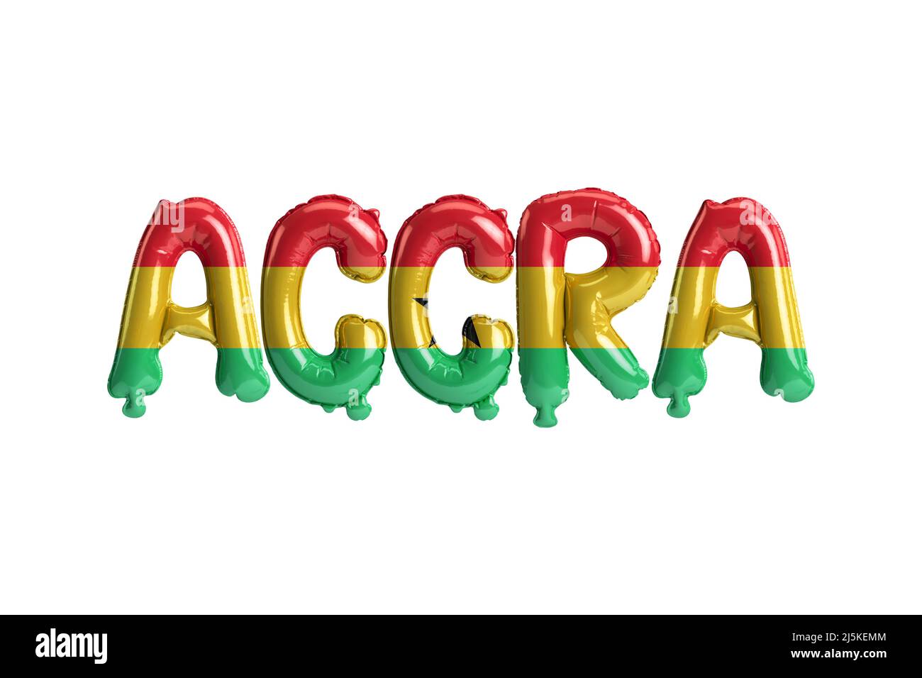 3D illustrazione dei palloncini della capitale Accra con bandiere del Ghana colore isolato su bianco Foto Stock