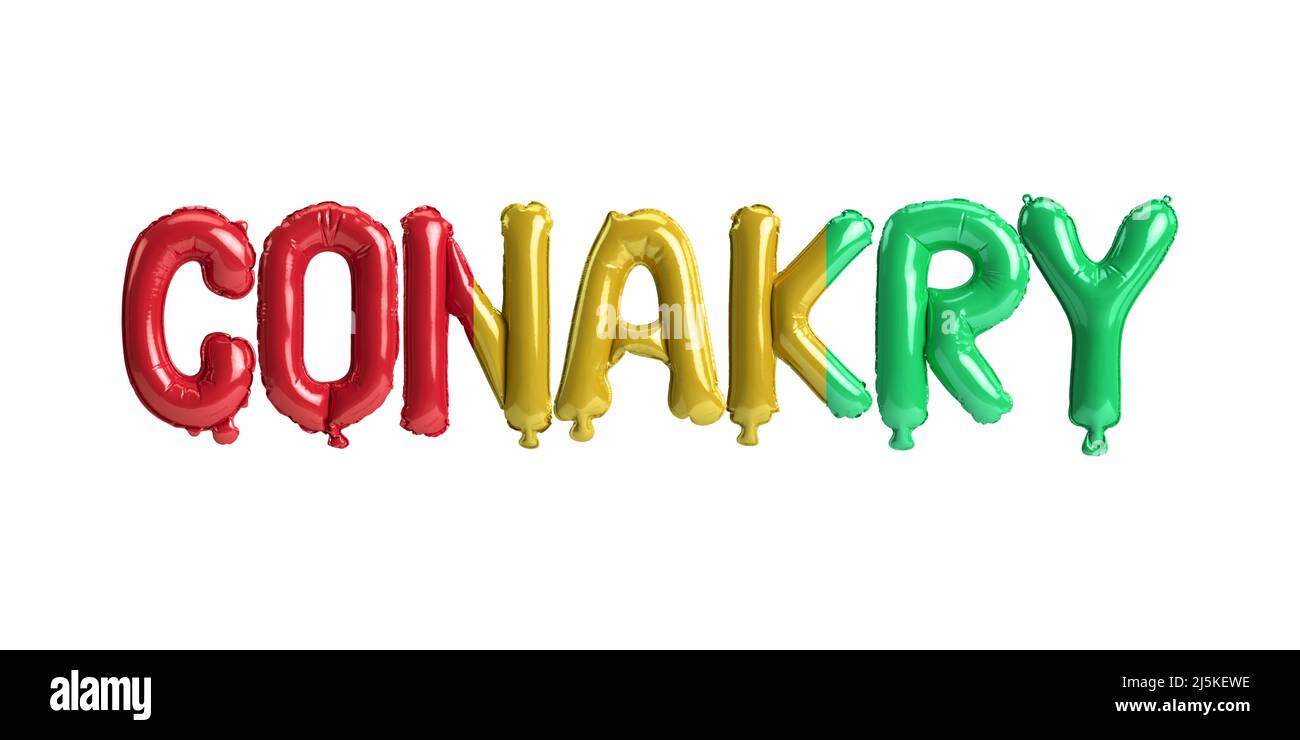 3D illustrazione dei palloncini della capitale Conakry con bandiere di Guinea colore isolato su bianco Foto Stock