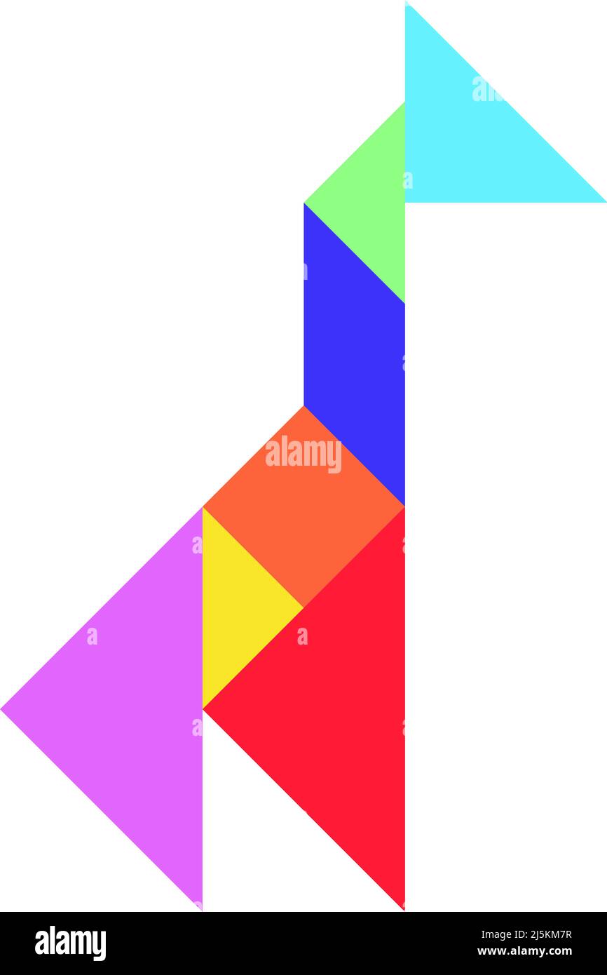 Tangram a colori a forma di giraffa su sfondo bianco Illustrazione Vettoriale