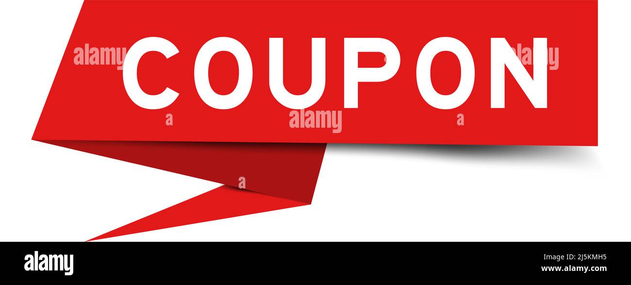 Banner vocale in carta di colore rosso con coupon di parole su sfondo bianco Illustrazione Vettoriale