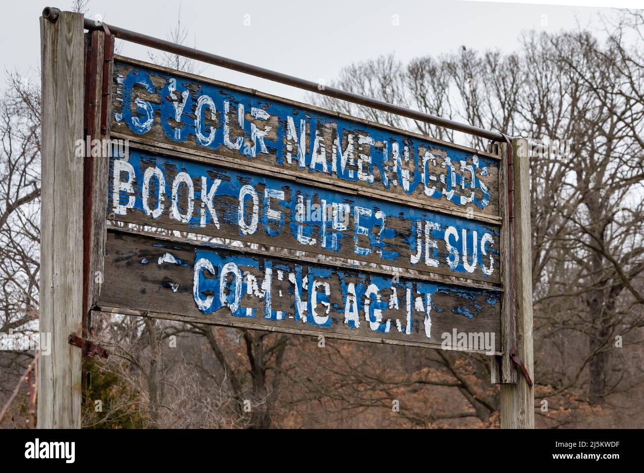 Segno religioso alla periferia di Battle Creek, Michigan, USA [Nessuna pubblicazione di proprietà; solo licenza editoriale] Foto Stock