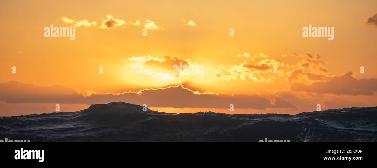 Sea ​​wave al tramonto in oro ora. Foto Stock