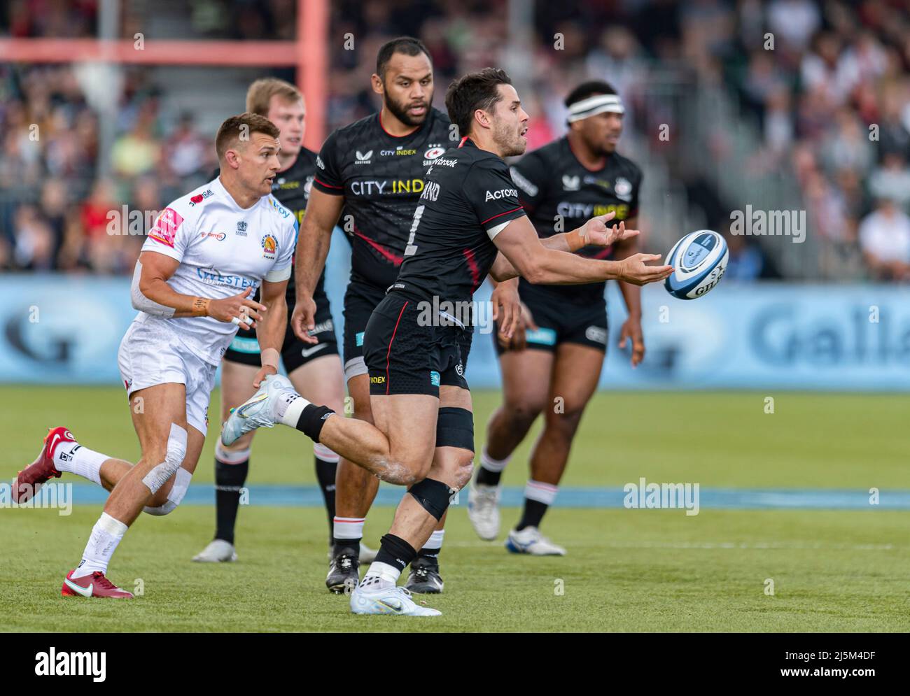 LONDRA, REGNO UNITO. 24th, Apr 2022. Sean Maitland di Saracens in azione durante la Gallagher Premiership Rugby Match tra Saracens vs Exeter Chiefs allo StoneX Stadium di domenica 24 aprile 2022. LONDRA INGHILTERRA. Credit: Taka G Wu/Alamy Live News Foto Stock