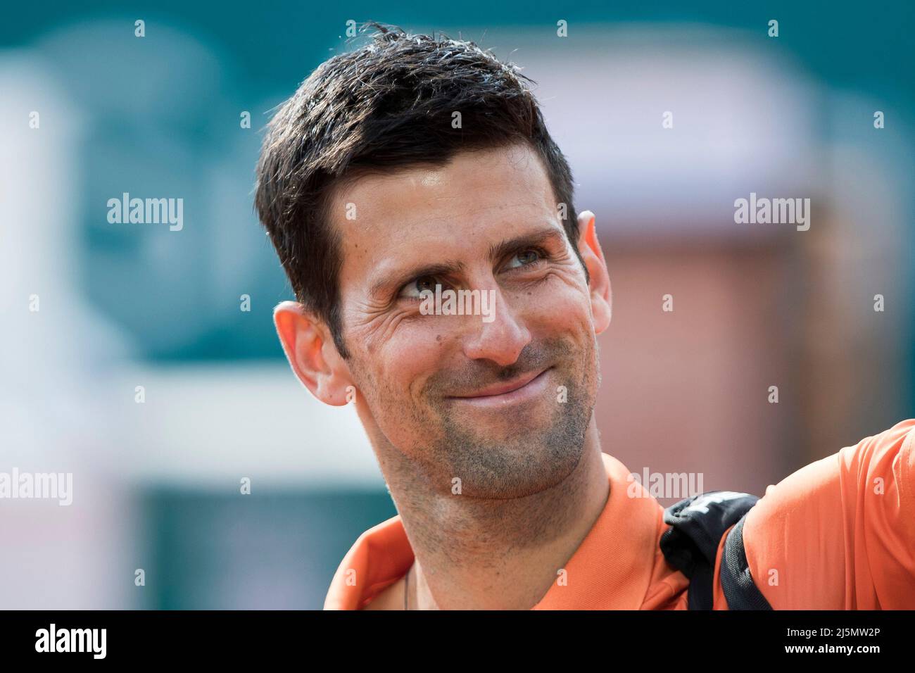 Belgrado, Serbia, 23th aprile 2022. Novak Djokovic della Serbia reagisce dopo la vittoria nel giorno sei del torneo ATP 250 della Serbia Open al Novak Tennis Center di Belgrado, in Serbia. Aprile 23, 2022. Credit: Nikola Krstic/Alamy Foto Stock