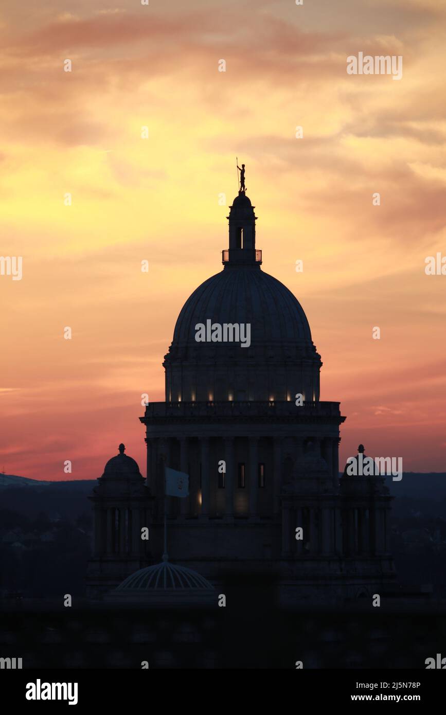 Tramonto sulla Rohde Island state House Foto Stock