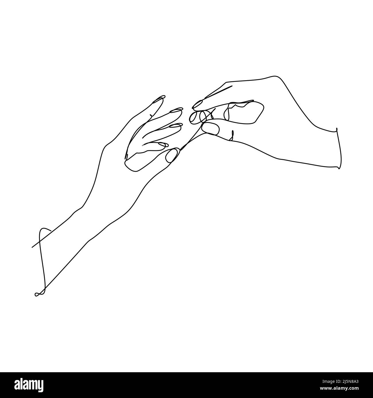 Illustrazione vettoriale del disegno a linea continua. Segno e simbolo dei gesti della mano. Linea di disegno singola continua. Isola di barattoli d'arte disegnata a mano Illustrazione Vettoriale