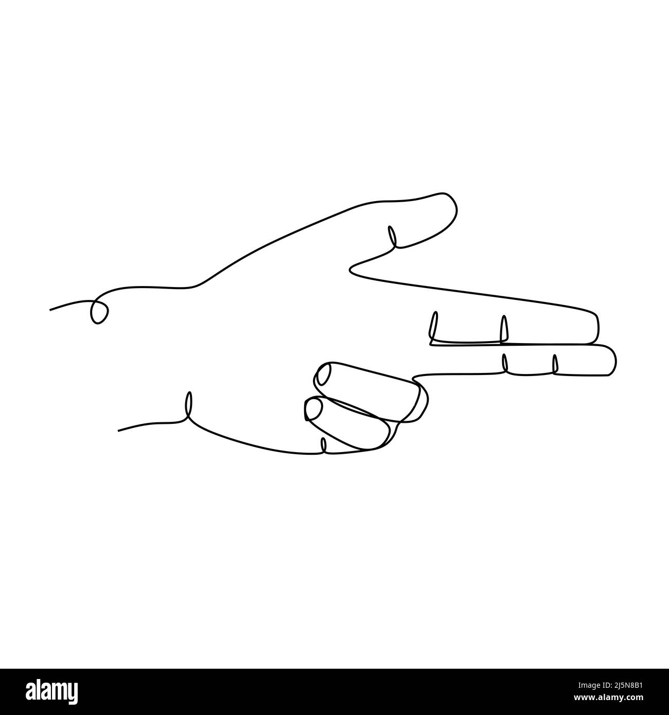 Illustrazione vettoriale del disegno a linea continua. Segno lettera U e simbolo dei gesti della mano. Linea di disegno singola continua. Arte doodl disegnata a mano Illustrazione Vettoriale