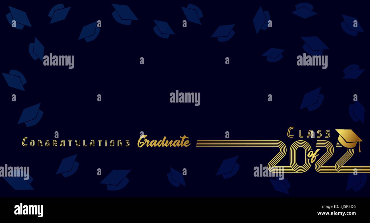 2022 Classe di Congratulazione Graduate, linee dorate design su blu. Illustrazione vettoriale Illustrazione Vettoriale