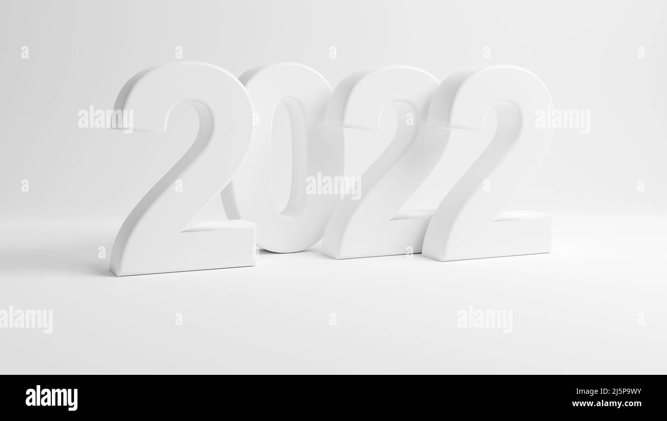 Anno 2022 su sfondo bianco. 3D rendering. Foto Stock