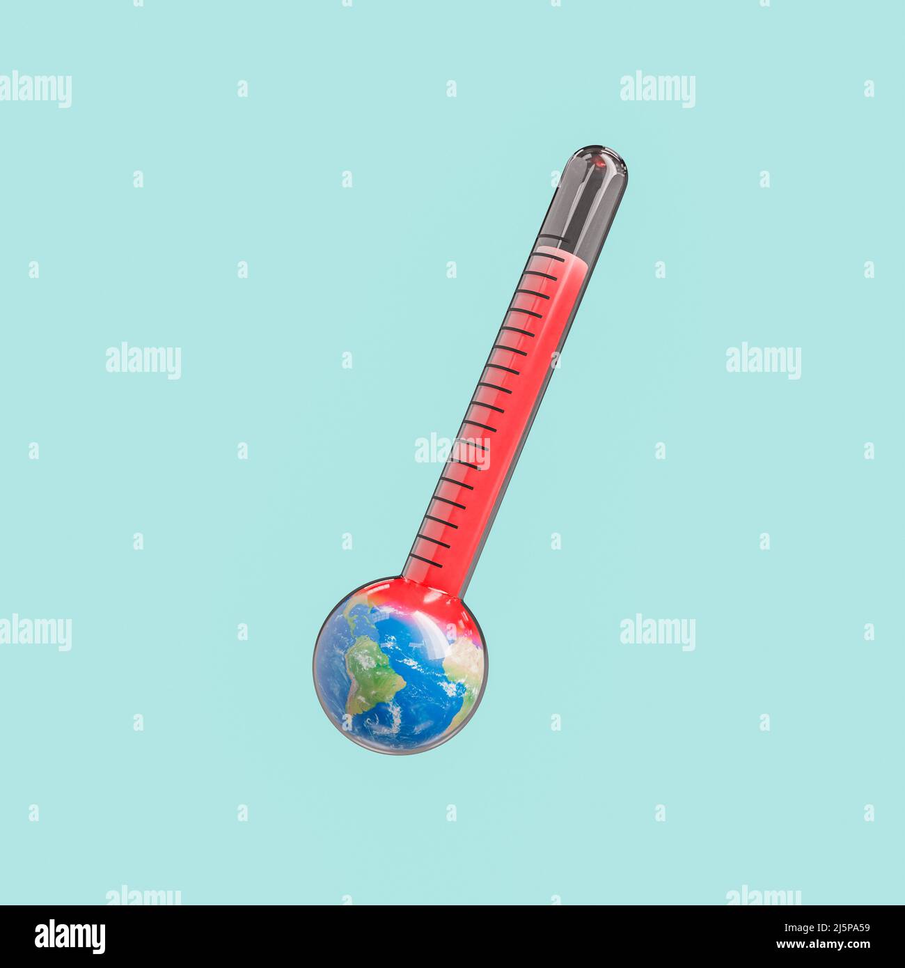 Termometro in vetro con temperatura massima calda rossa su pianeta Terra  circolare che rappresenta un problema di riscaldamento globale su sfondo  chiaro in studio. 3d re Foto stock - Alamy