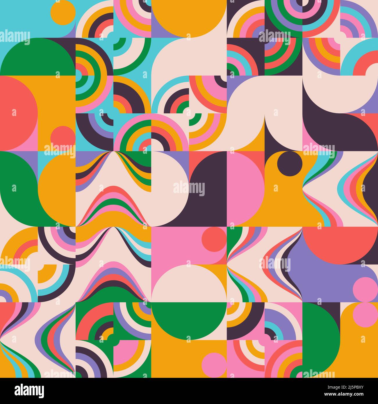 Disegni vettoriali astratti colorati realizzati con varie forme geometriche ed elementi. Grafica digitale per poster, copertina, arte, presentazione Illustrazione Vettoriale