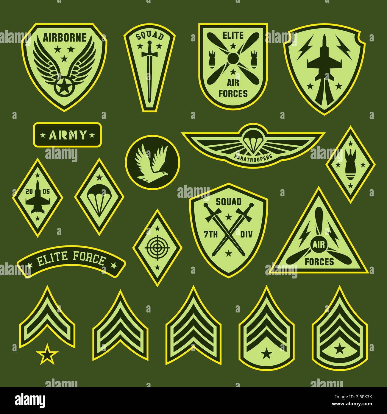 set di distintivi dell'esercito militare. ricamo militare e design a  spillo. toppe dell'esercito per la tipografia dello spazio di copia 7396239  Arte vettoriale a Vecteezy