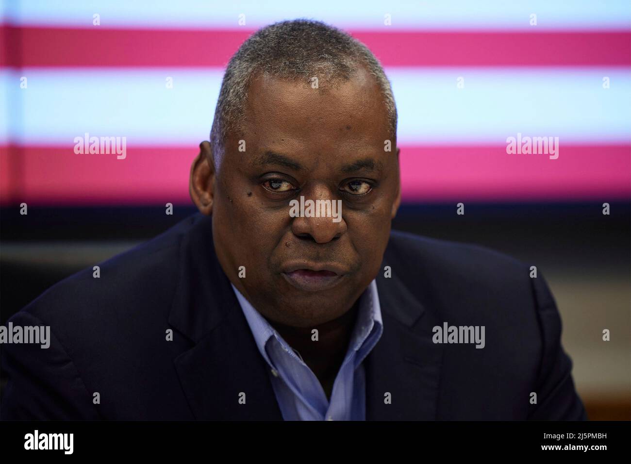 Kiev, Ucraina. 24th Apr 2022. Segretario della Difesa degli Stati Uniti Lloyd Austin durante un incontro faccia a faccia con il presidente ucraino Volodymyr Zelenskyy, 24 aprile 2022 a Kiev, Ucraina. Austin e Blinken sono i funzionari statunitensi di più alto rango a visitare Kiev dall'invasione russa. Credit: Ukraine Presidency/Ukraine Presidency/Alamy Live News Foto Stock