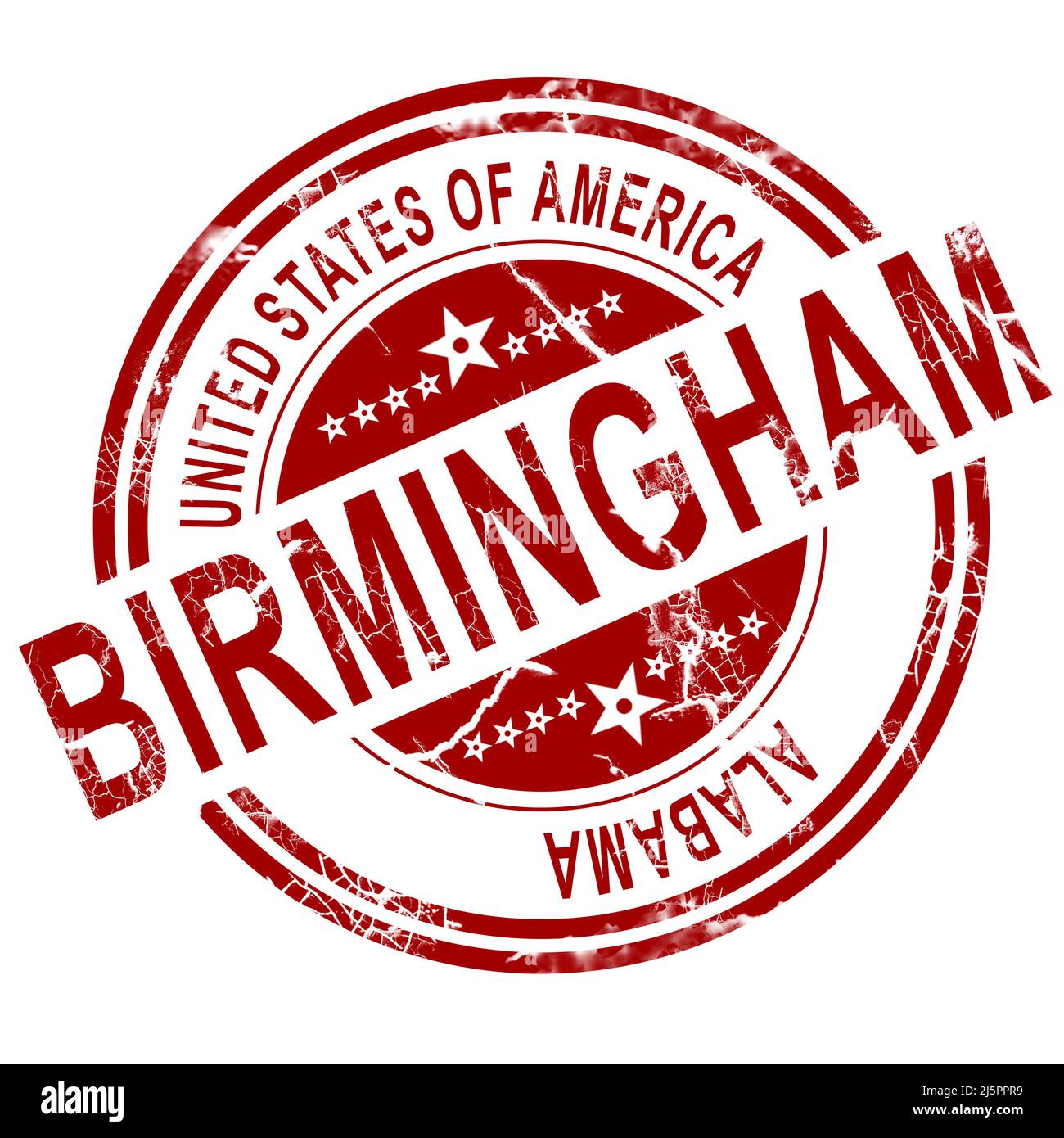 Francobollo rosso Birminghami con fondo bianco, 3D rendering Foto Stock