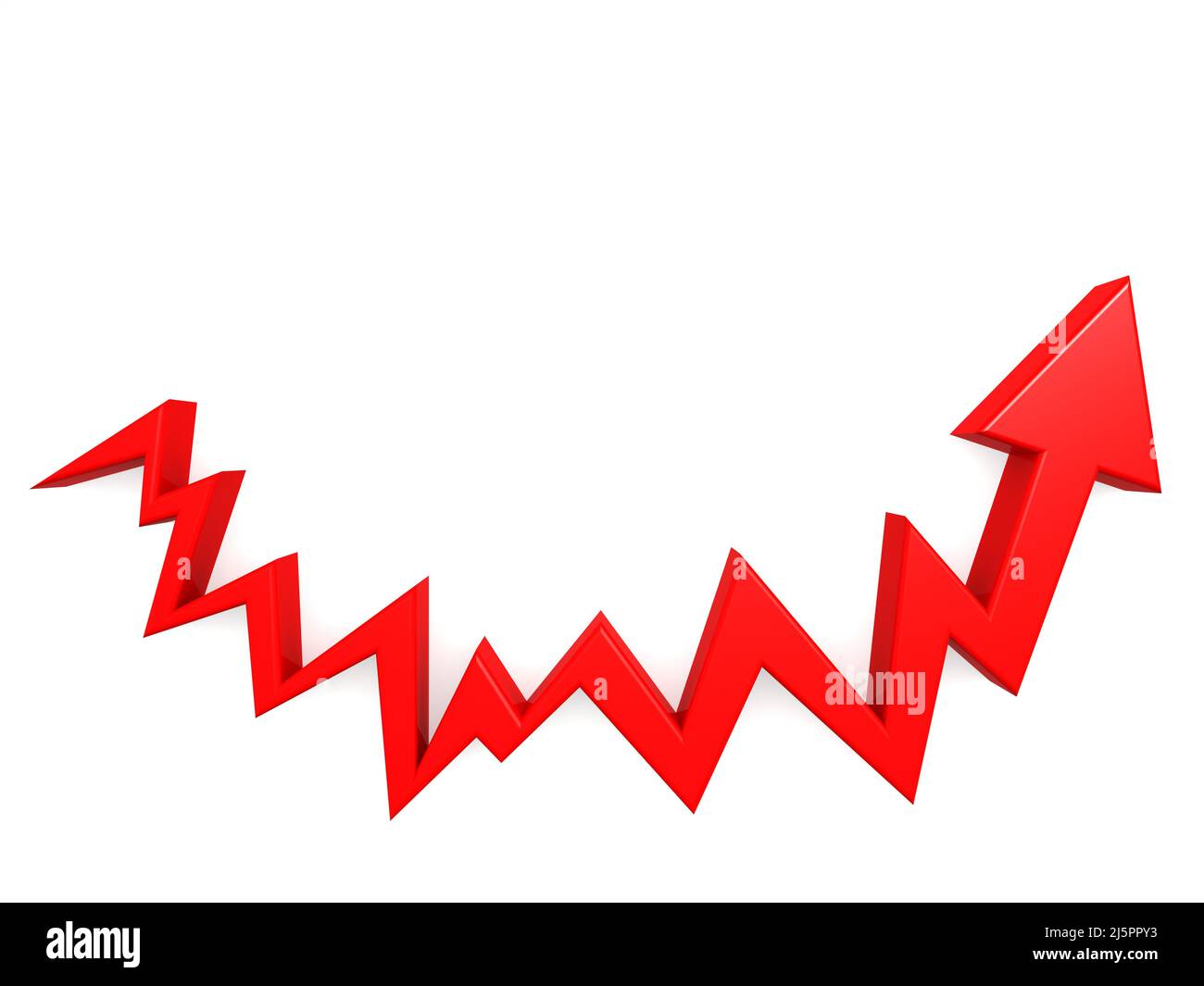 Freccia curva in rosso su bianco, 3D rendering Foto Stock