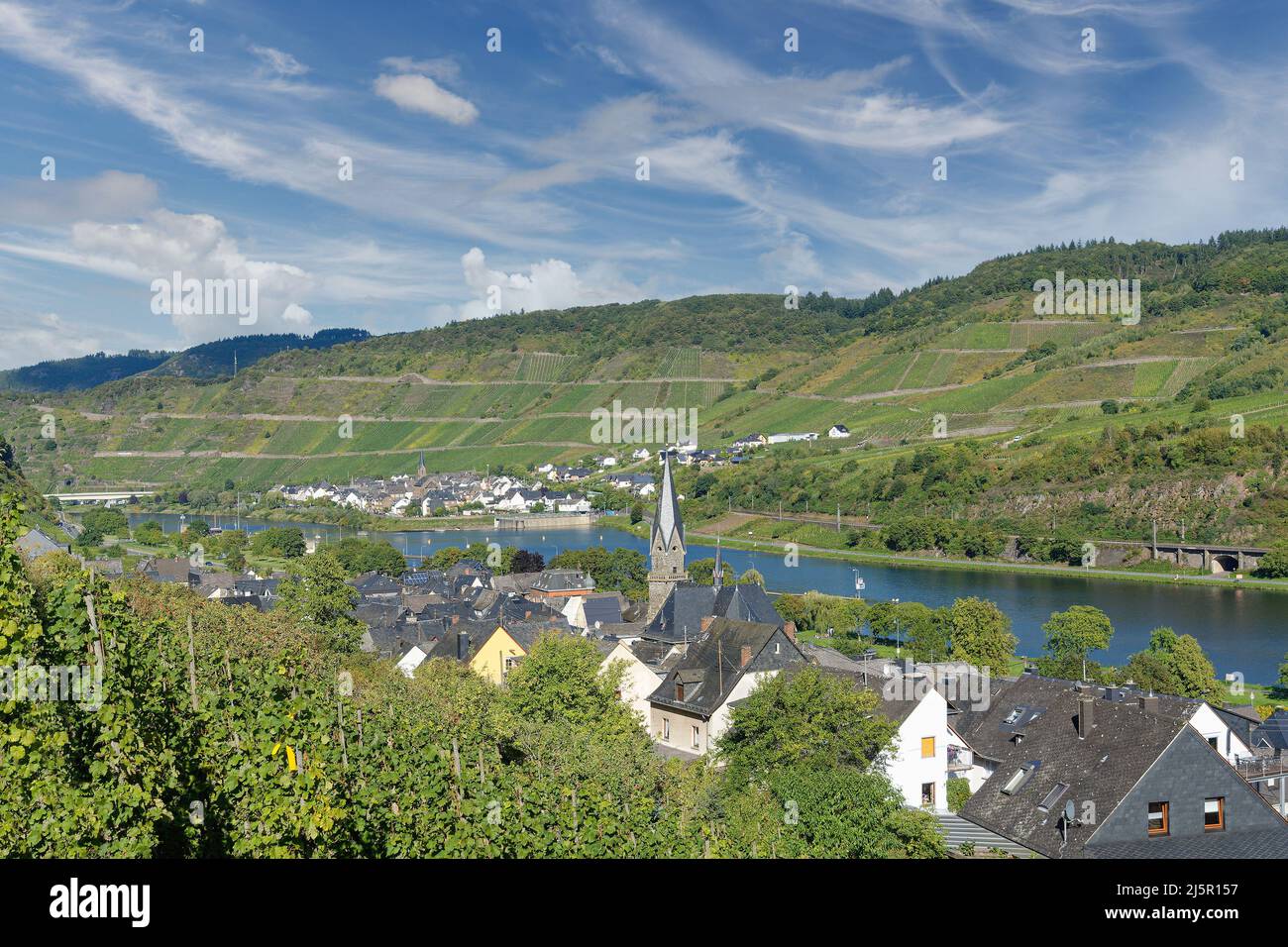 Villaggio del vino di Sankt Aldegund, Mosel River, Mosel Valley, Germania Foto Stock