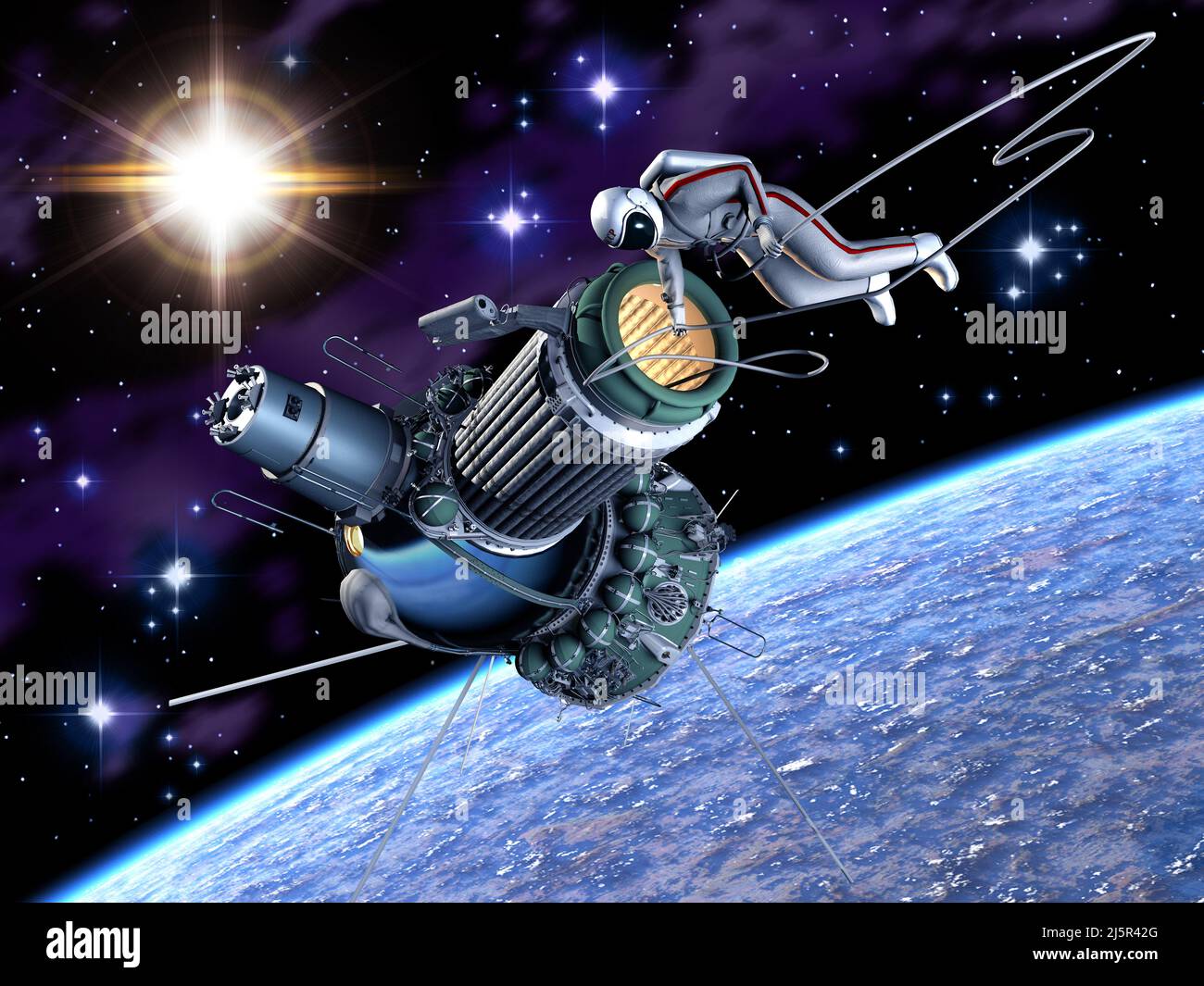 Primo veicolo spaziale da Voskhod-2. 3d rendering dello sfondo. 3D illustrazione Foto Stock