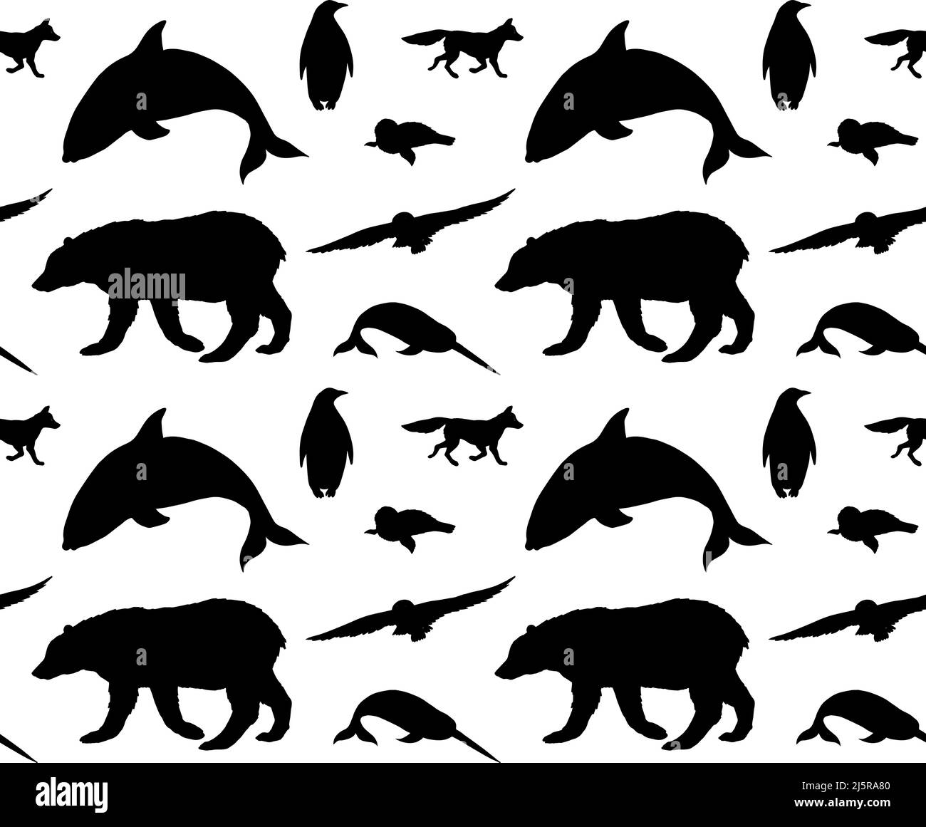 Motivo vettoriale senza cuciture di animali polari neri silhouette isolata su sfondo bianco Illustrazione Vettoriale