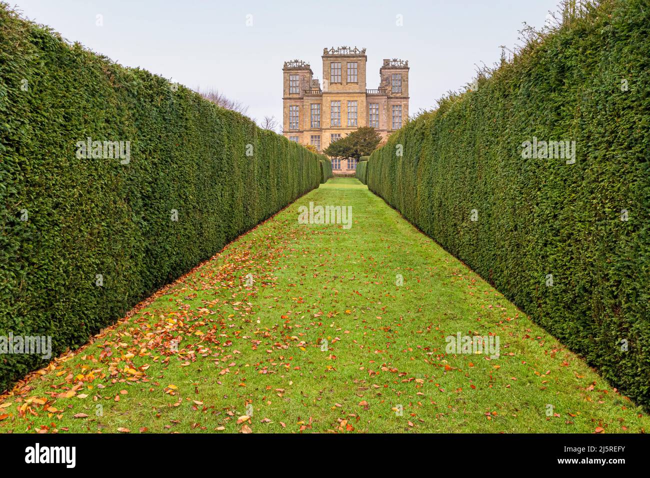 Autunno a Hardwick Hall una casa elisabettiana costruita da Bess of Hardwick nel 1590s, Derbyshire, Inghilterra Regno Unito Foto Stock