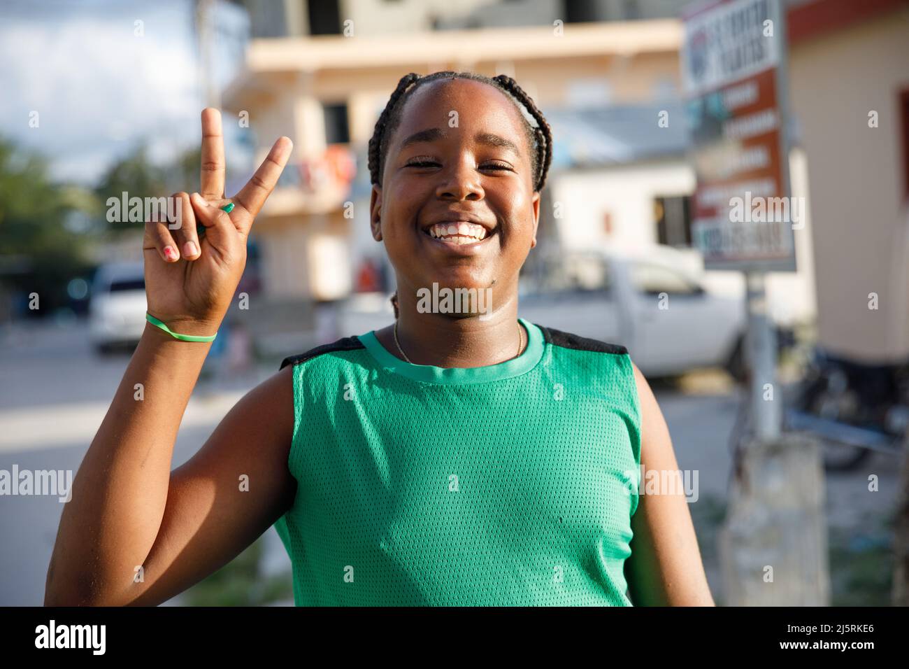 2022.03.14 Repubblica Dominicana Punta Cana Bavaro Veron. Foto di bambini felici. Muchacho. Baraccopoli. Foto Stock