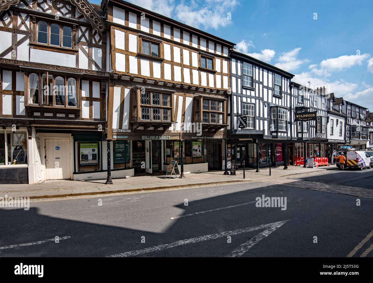 Fila di edifici in Broad St, Ludlow Shropshire Foto Stock