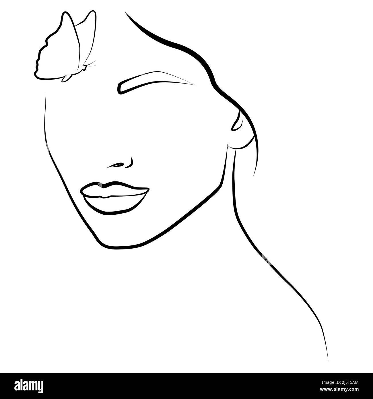 Linea viso continua, pittura viso, concetto moda, bellezza femminile minimalista. Illustrazione Vettoriale