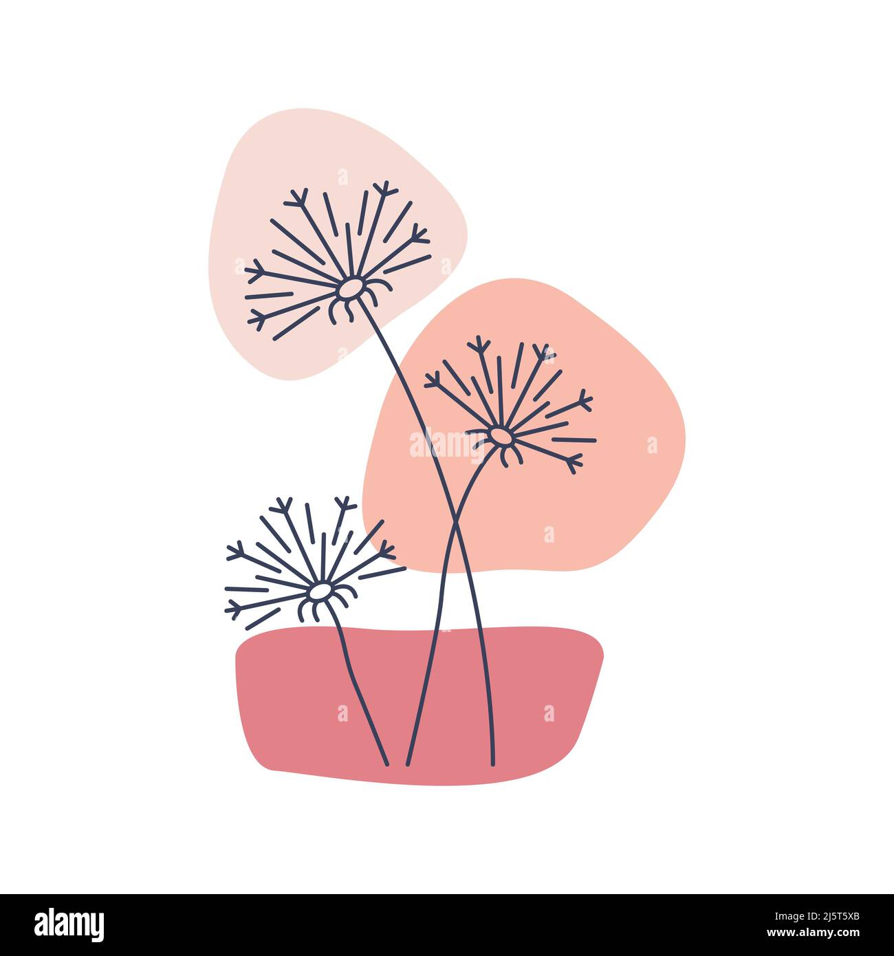 Illustrazione vettoriale di dandelioni astratti di cartoni animati su sfondo bianco. Illustrazione Vettoriale