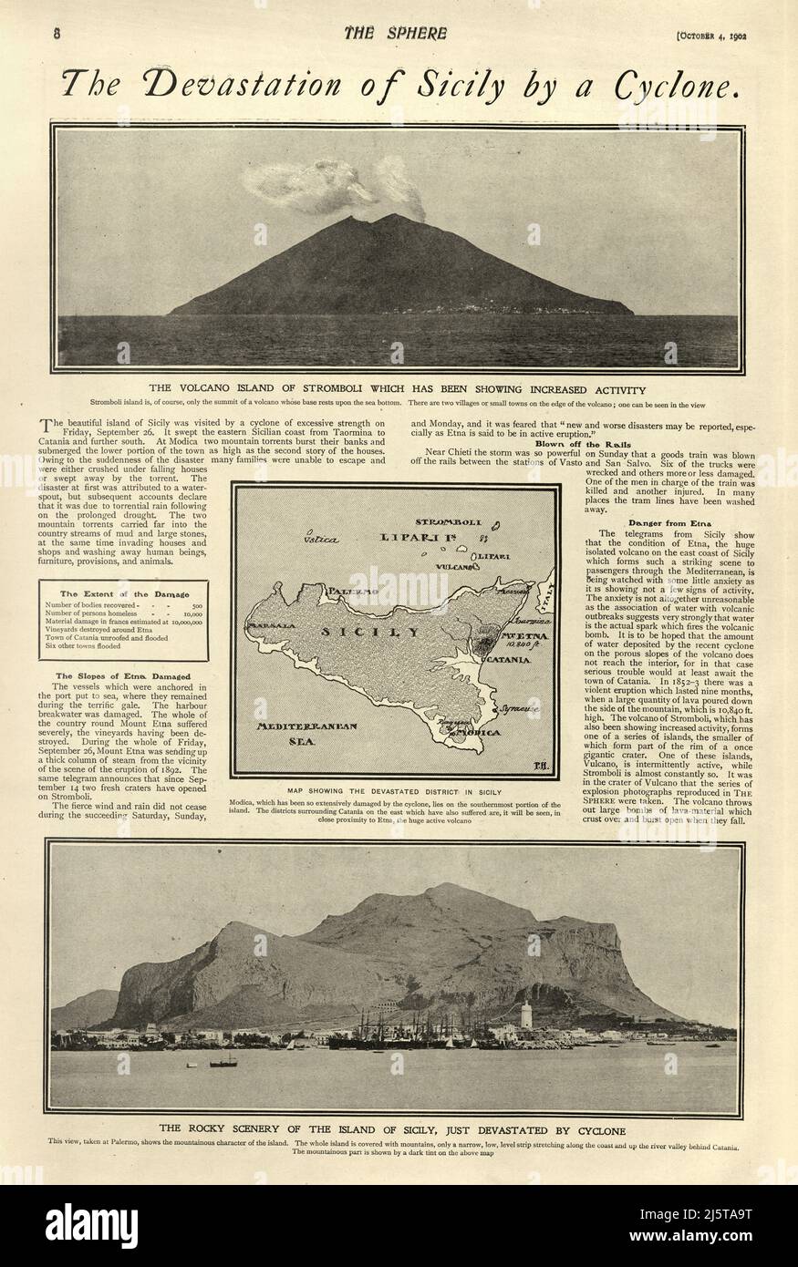 Devastazione della Sicilia da un ciclone, 1902 Foto Stock