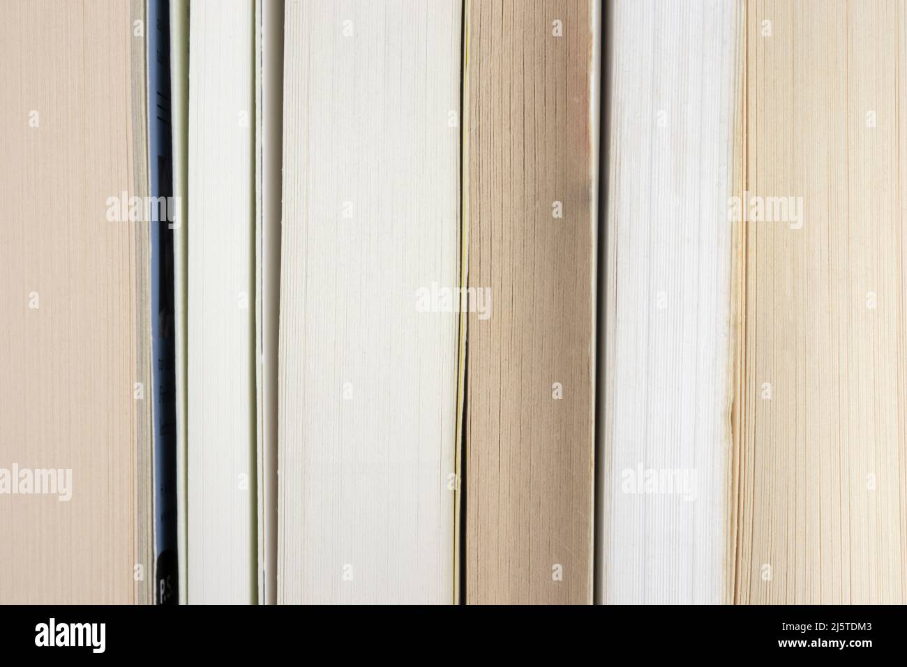 Molti booksbackground. Visualizzazione frontale delle pagine dei libri di copertina morbida del libro cartaceo Foto Stock