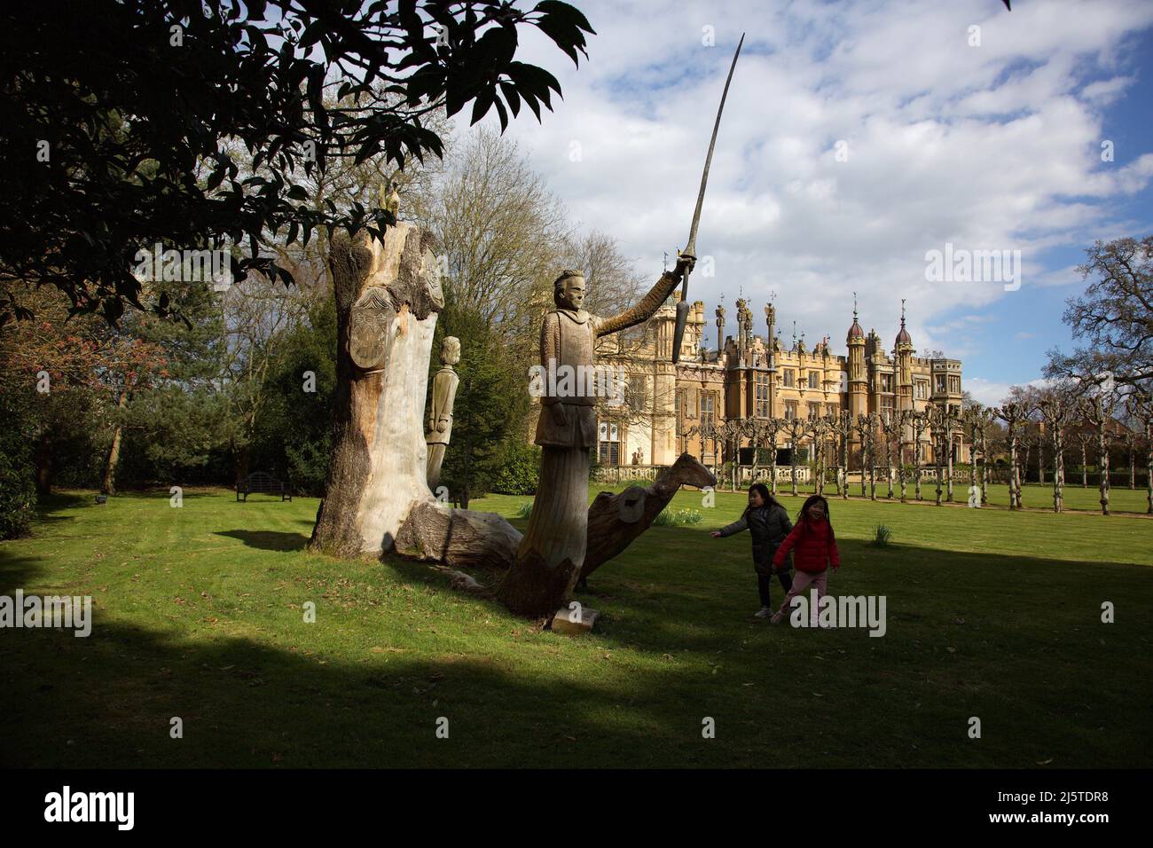 Vista esterna di Knebworth House, Hertfordshire, Inghilterra, Regno Unito Foto Stock