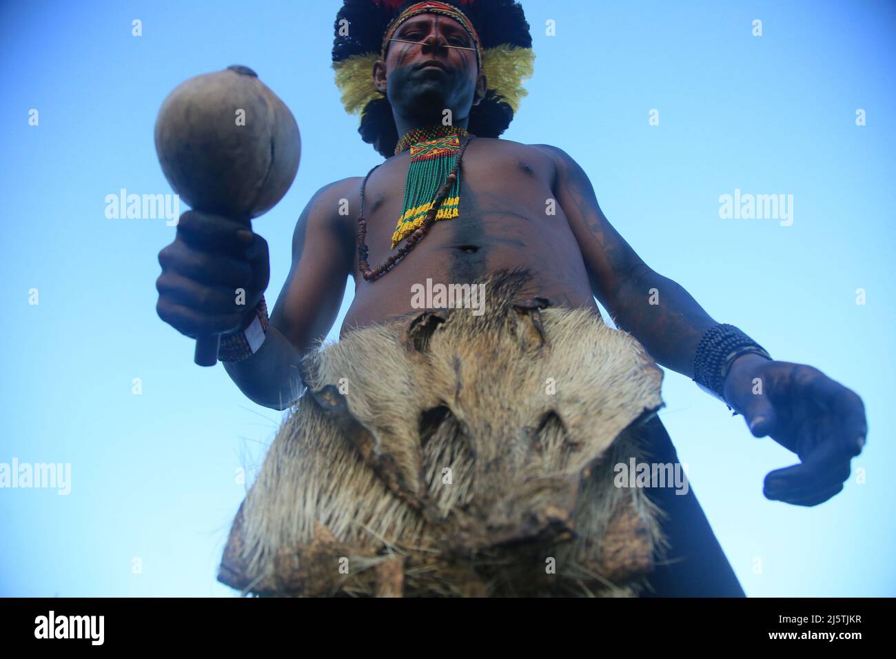 salvador, bahia, brasile - 25 aprile 2022: Incontro riunisce indiani di diverse etnie nella città di Salvador. L'incontro è quello di cercare imp Foto Stock