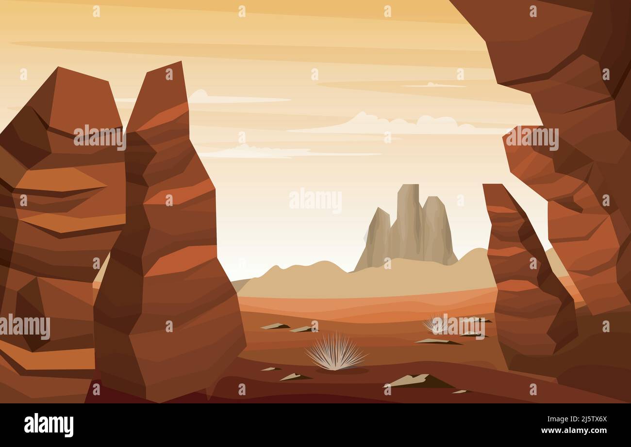 Horizon Sky Western American Rock Cliff VAST Desert Landscape Illustration Illustrazione Vettoriale
