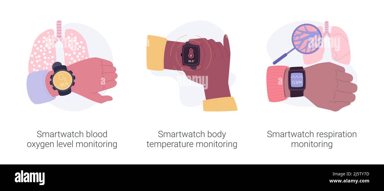 Smartwatch tecnologie sanitarie isolato cartoon vettore illustrazioni set. Illustrazione Vettoriale