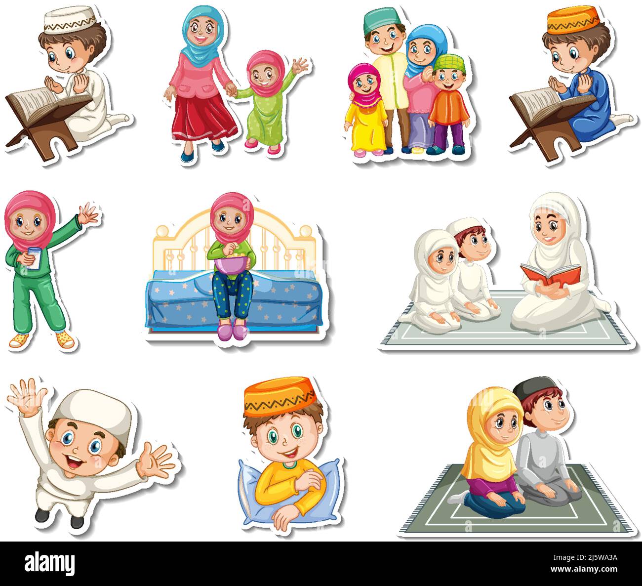 Set di adesivi di simboli religiosi islamici e illustrazione dei personaggi  dei cartoni animati Immagine e Vettoriale - Alamy