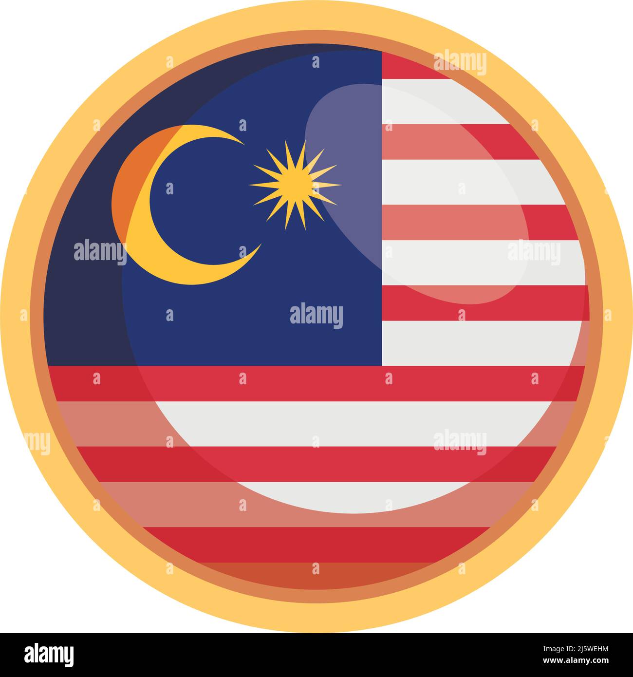 pulsante bandiera malesia Illustrazione Vettoriale