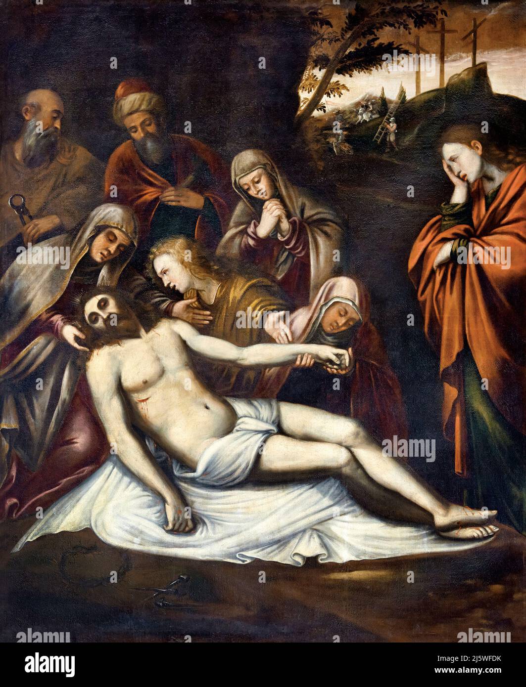 Cristo deposto - olio su tela - posto bresciano di fine XVI secolo - Borgosatollo (Bs),Italia, chiesa parrocchiale di S.Maria Assunta Foto Stock