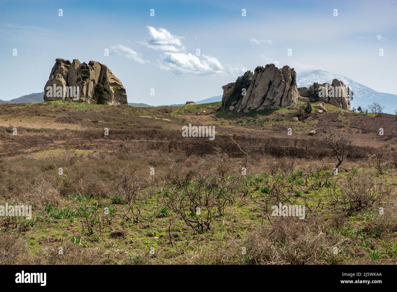 Altipiano dell'Argimusco, sito archeologico e naturalistico siciliano con rocce antiche miliari di anni con forme molto particolari, archeoastronomia Foto Stock