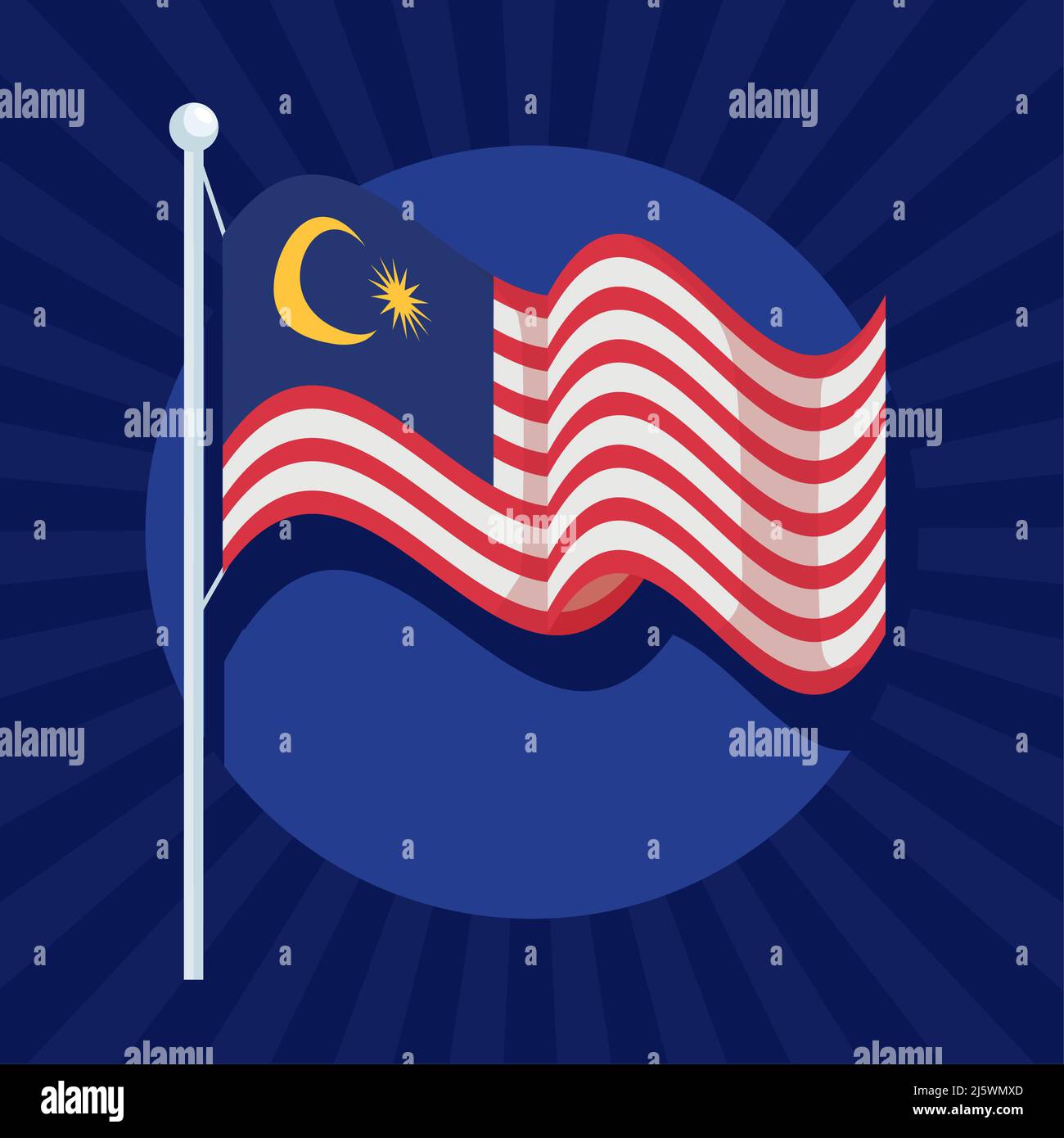 bandiera della malesia in pole Illustrazione Vettoriale