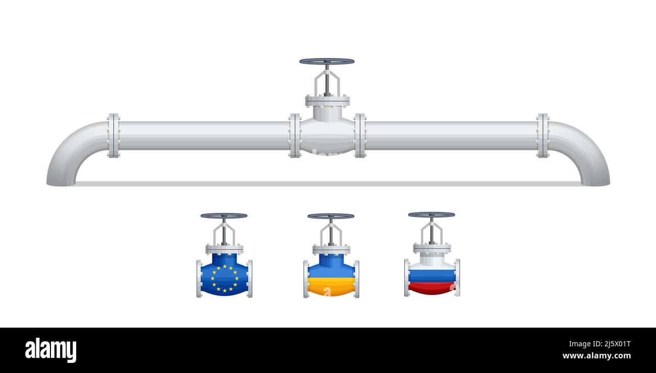 Trasporto, consegna, transito di gas naturale o petrolio in gasdotto tra fornitore e importatore. Apparecchiatura di controllo del gas. Approvvigionamenti di gas naturale Illustrazione Vettoriale