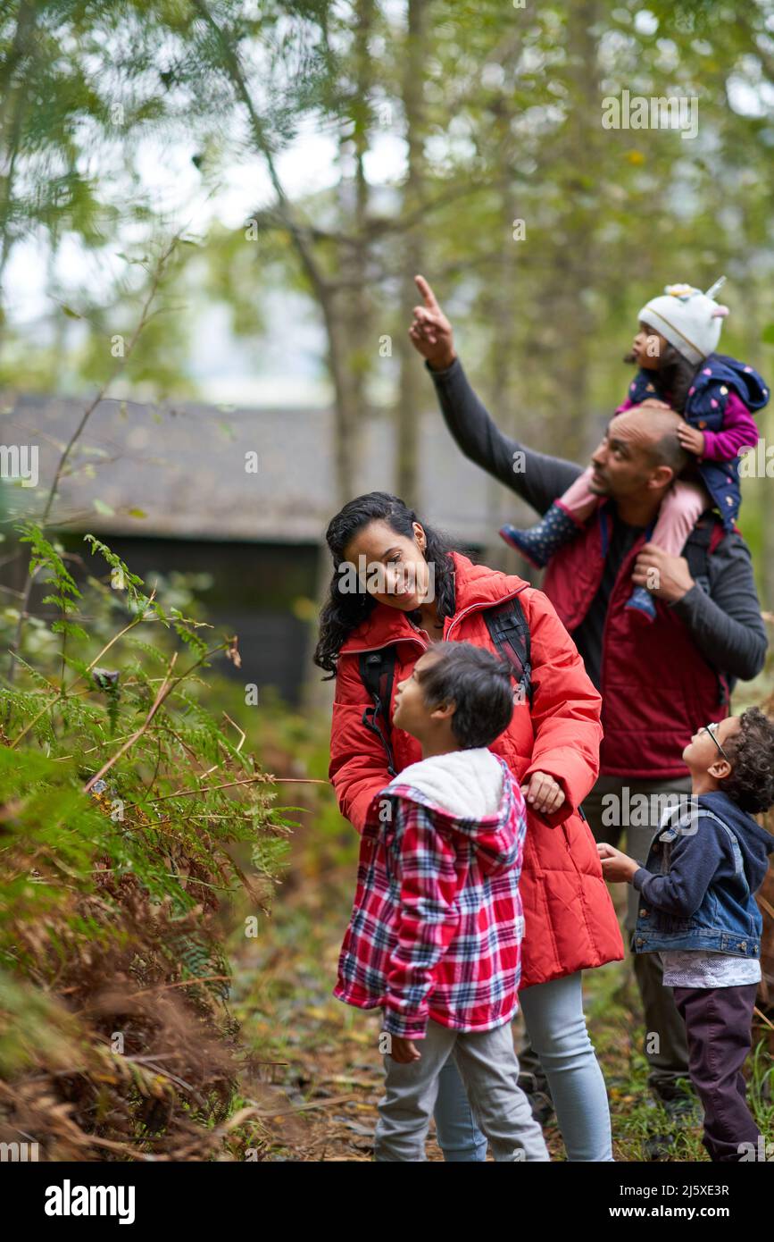 Famiglia escursioni nei boschi Foto Stock